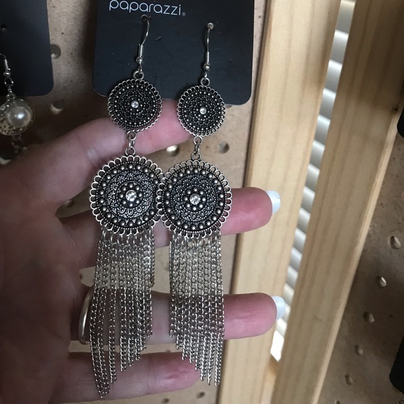 Silver/gunmetal double disc earrings-rhinestones
